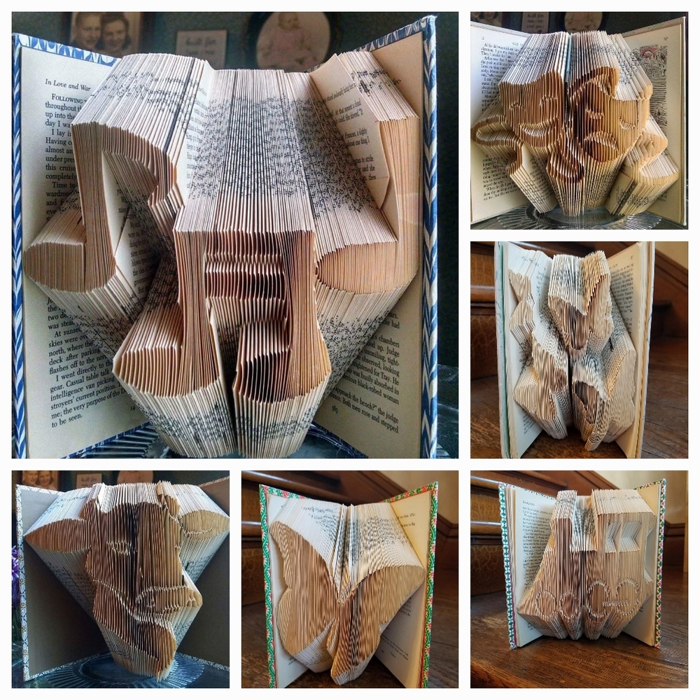 Choice of 1 Hand Crafted Book Art - Music Notes, Masks, Butterflies, Cow, Train